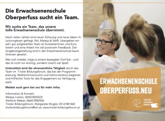 Die Erwachsenenschule Oberperfuss sucht ein neues Leitungsteam