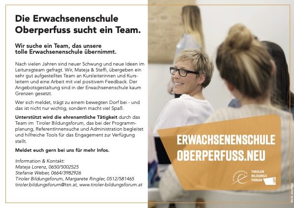 Die Erwachsenenschule Oberperfuss sucht ein neues Leitungsteam