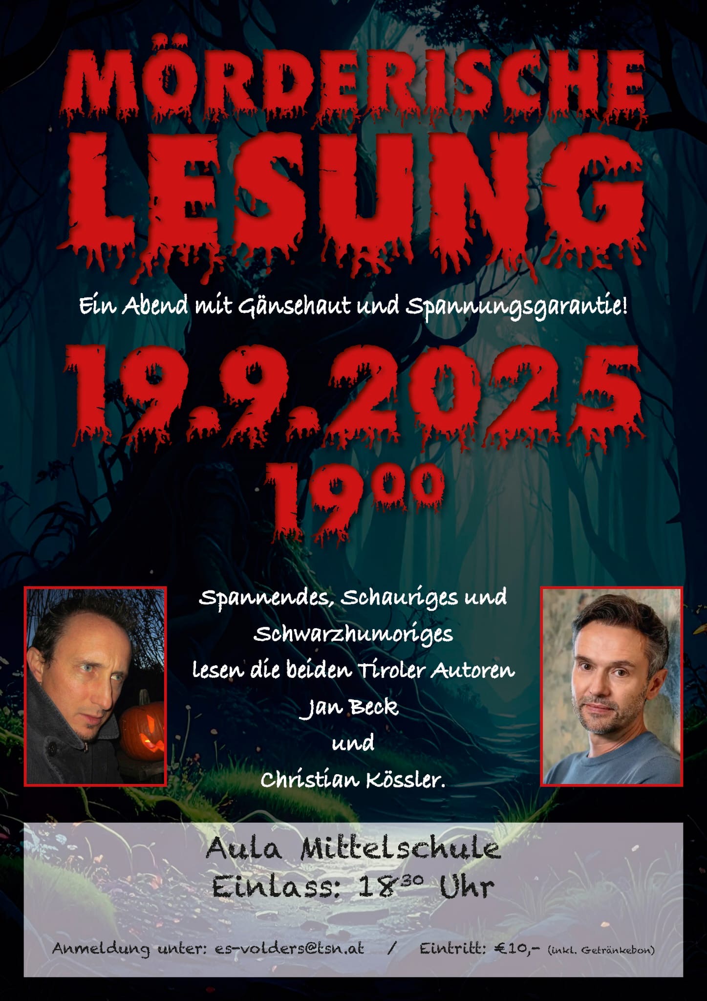 Krimilesung mit Jan Beck und Christian Kössler – Spannung und schwarzer Humor in der MS Volders